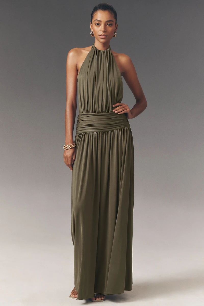 Arcina Ori Satina Draped Halter Open-Back Dress
