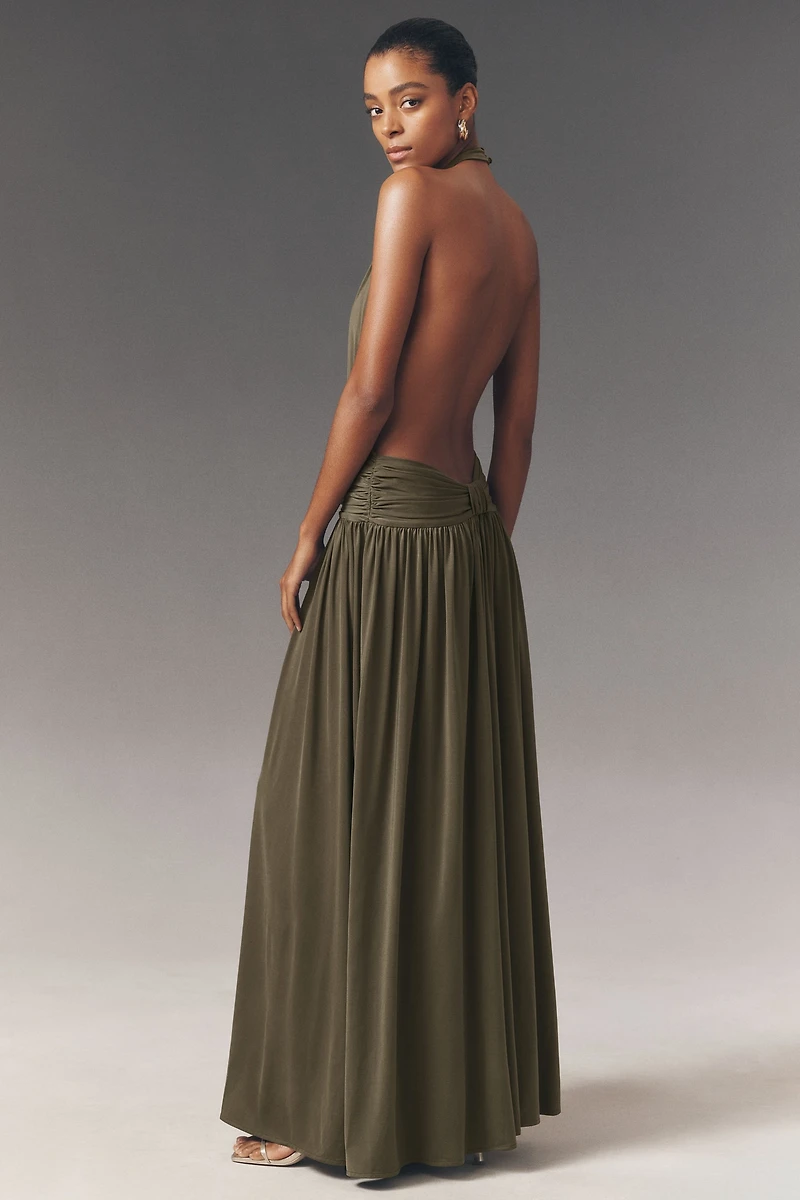 Arcina Ori Satina Draped Halter Open-Back Dress