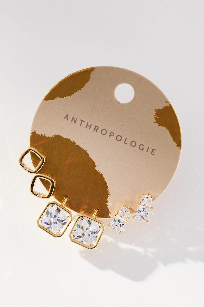 Square Huggie Earrings, Set of 3