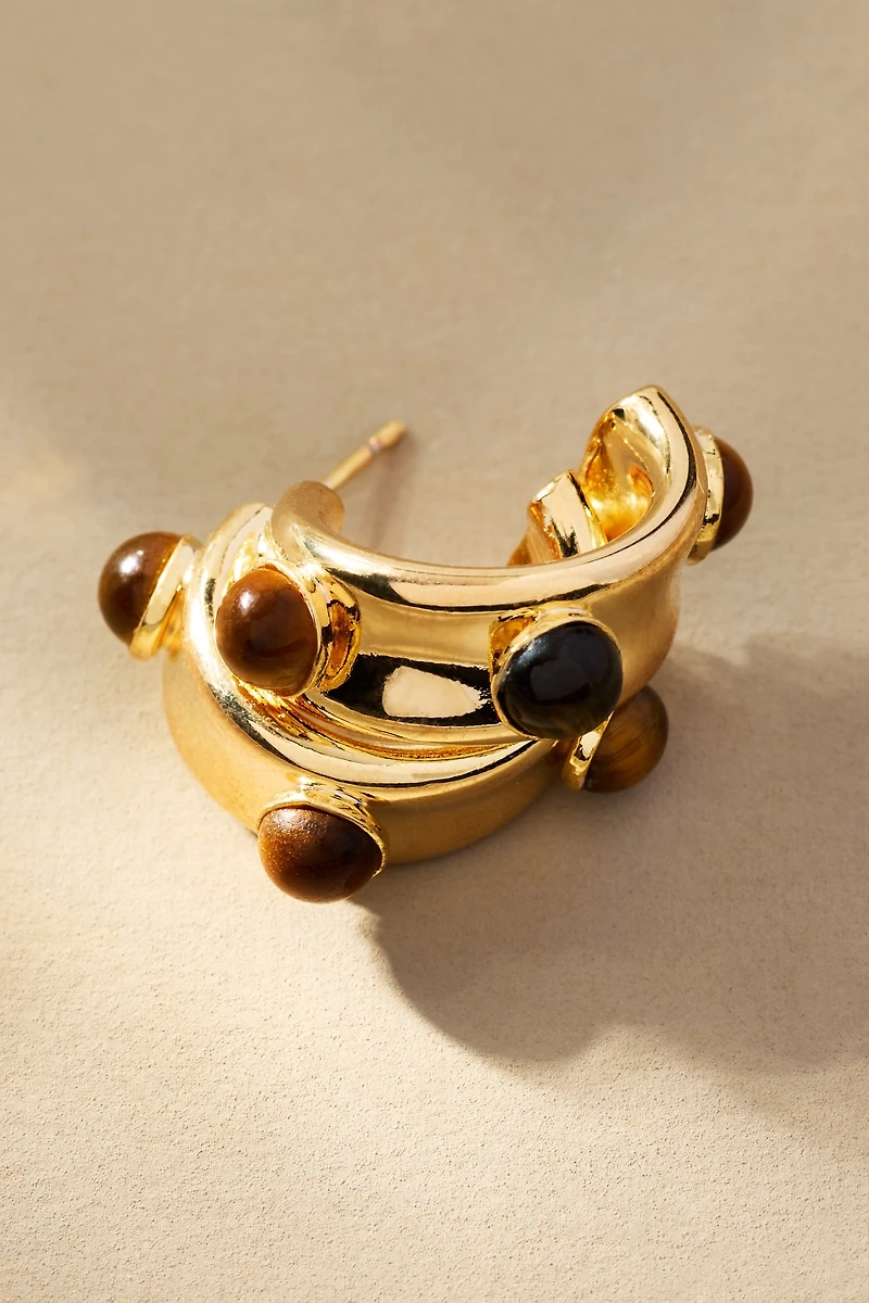 Stone Dot Curved Earrings