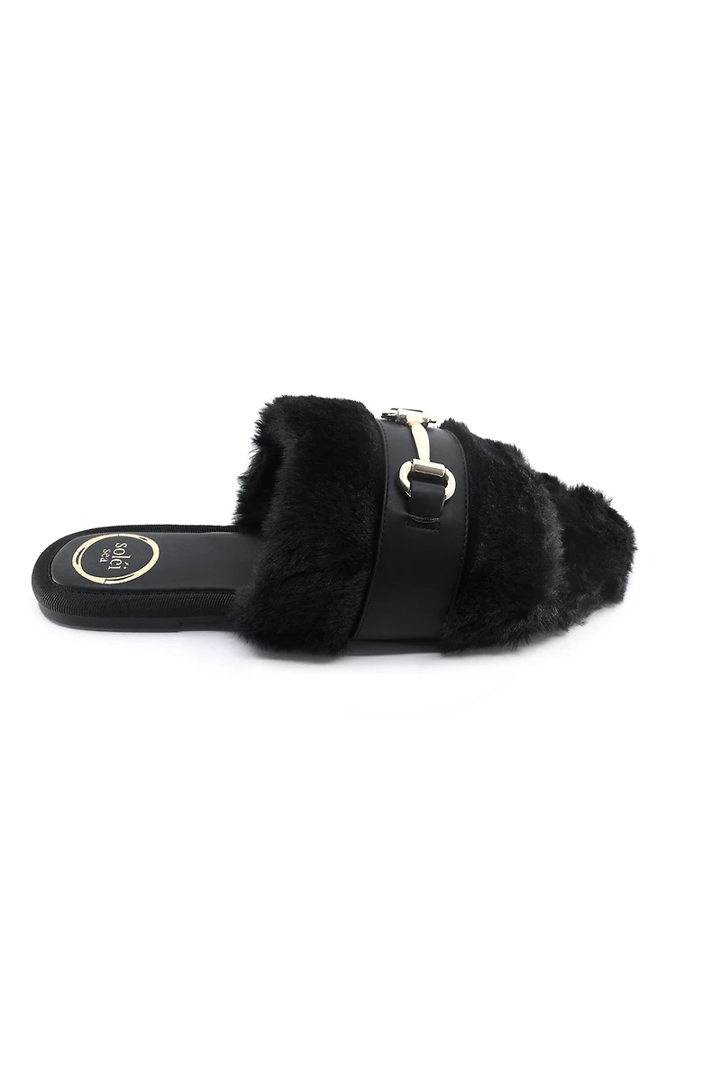 Solei Sea Hanni Faux Fur Horsebit Slippers