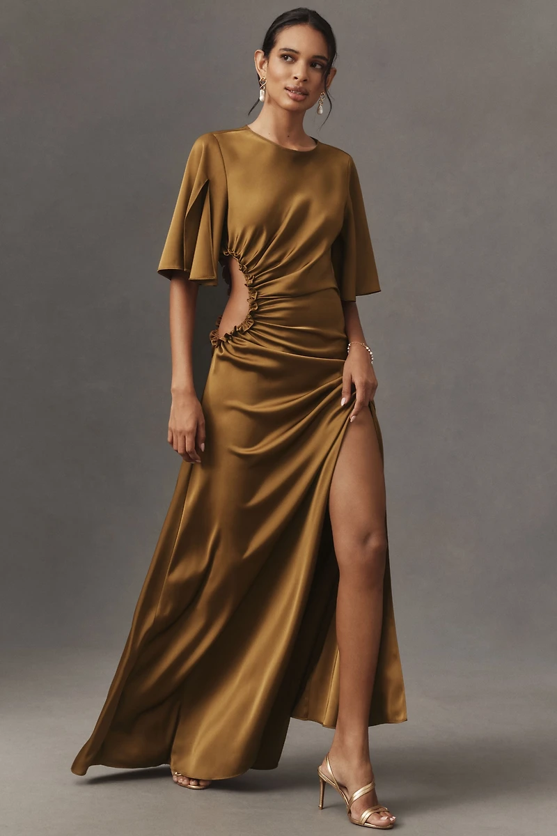 One33 The Marie Short-Sleeve Cutout Satin Maxi Dress