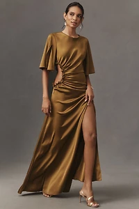 One33 The Marie Short-Sleeve Cutout Satin Maxi Dress