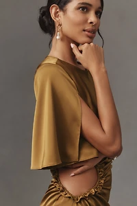 One33 The Marie Short-Sleeve Cutout Satin Maxi Dress