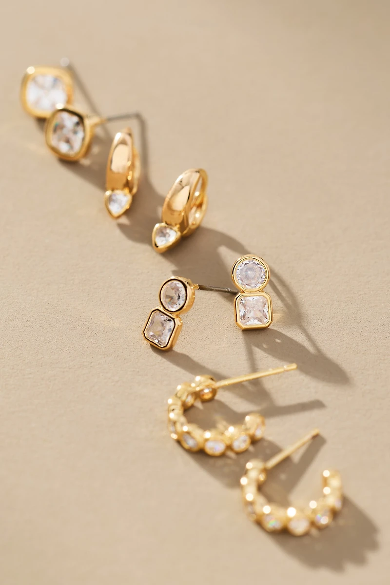 Round Crystal Earrings, Set of 4