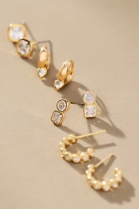 Round Crystal Earrings, Set of 4