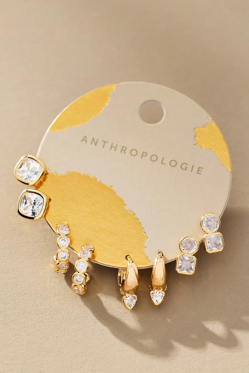 Round Crystal Earrings, Set of 4