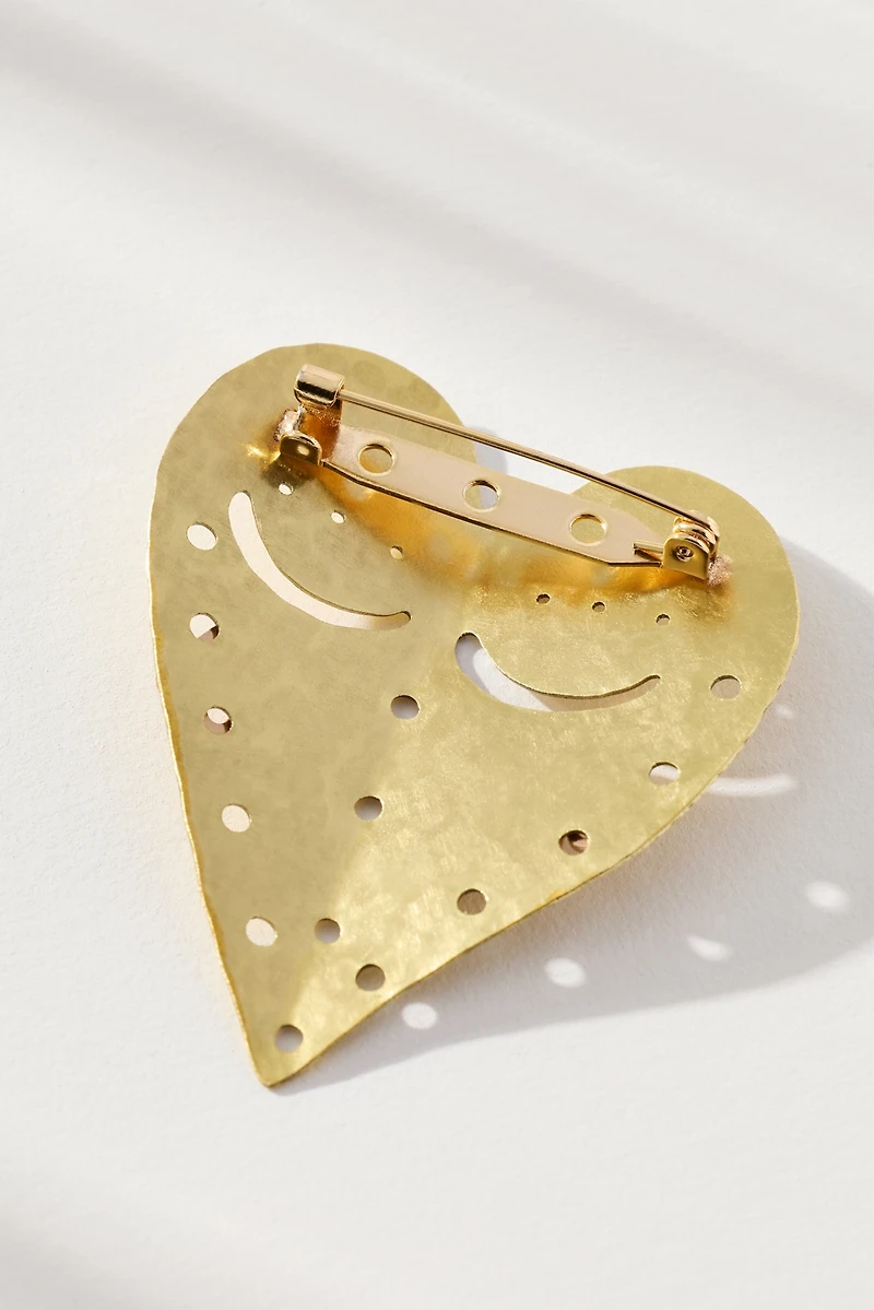Metal Heart Face Brooch
