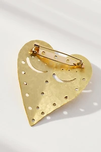 Metal Heart Face Brooch