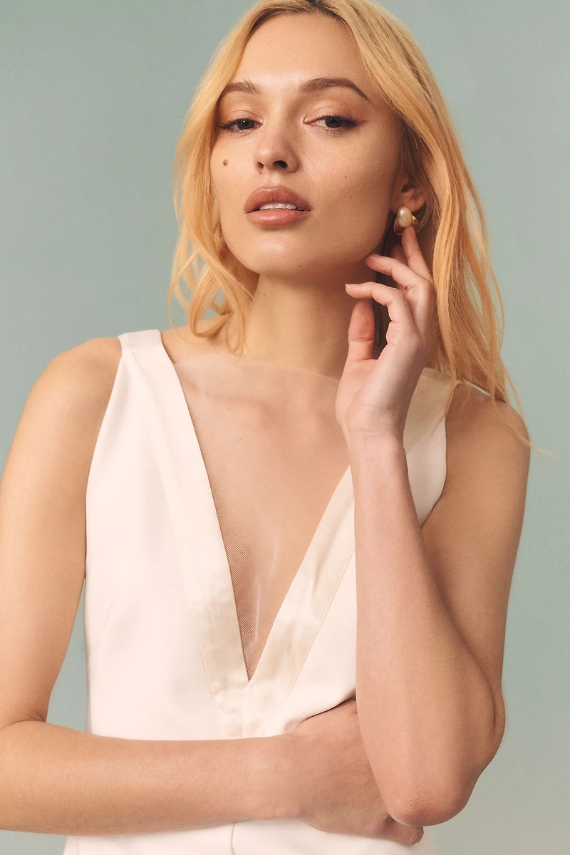 BHLDN Crepe V-Neck Mini Dress