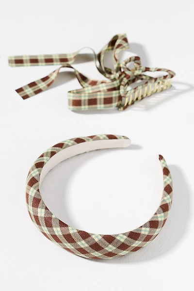 Plaid Headband & Bow Hair Claw Clip Set