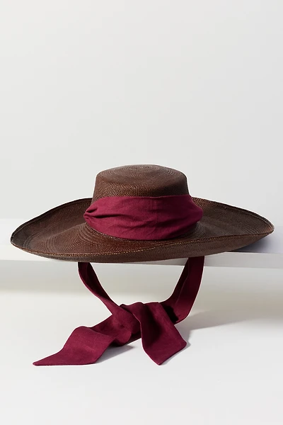 Sensi Studio Wide Ribbon Tie Floppy Straw Hat