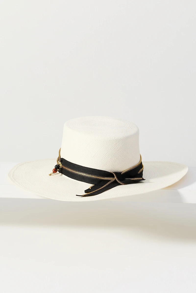 Sensi Studio Zipper Trim Straw Cordovan Hat