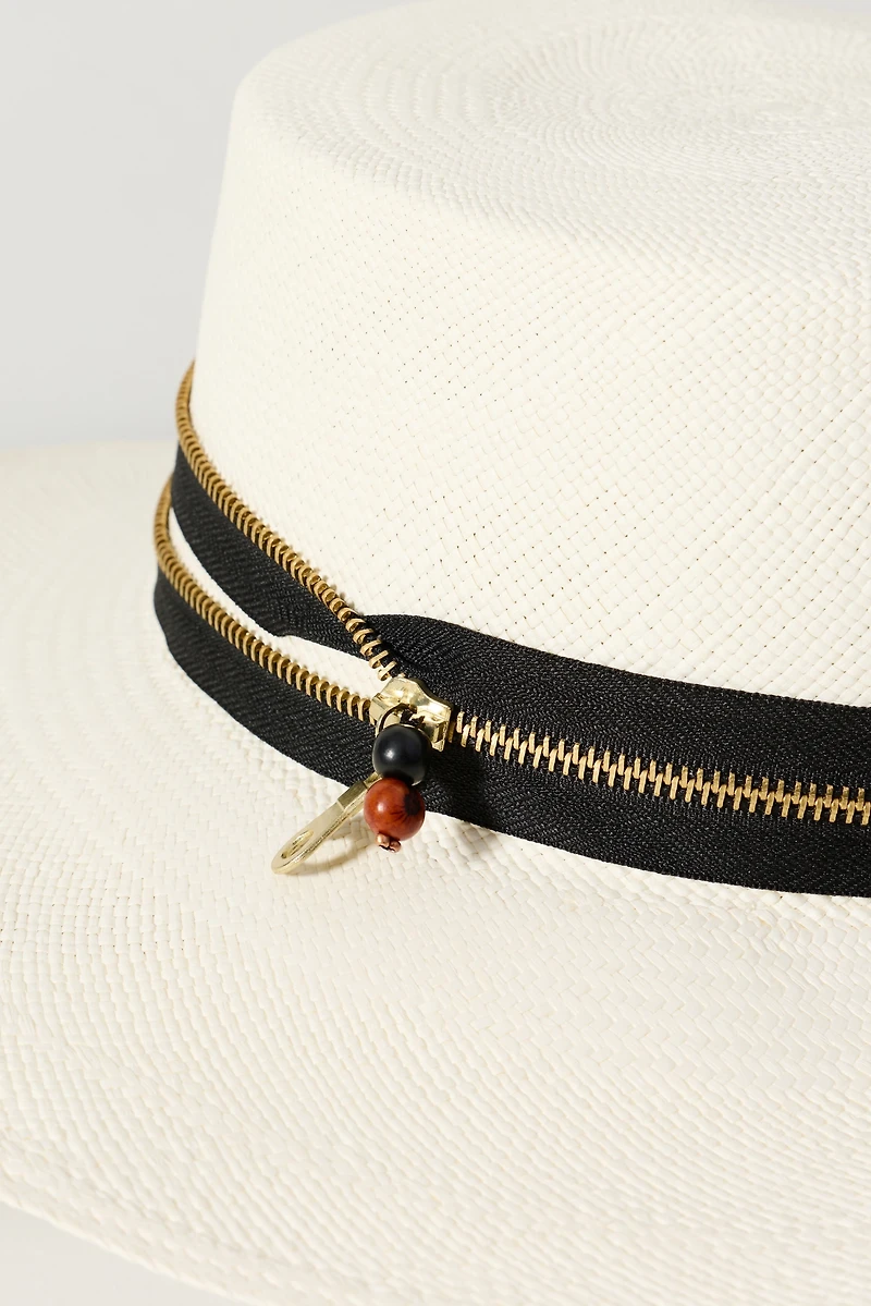Sensi Studio Zipper Trim Straw Cordovan Hat