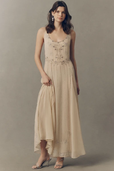 RIXO Silvanna Scoop-Neck Beaded Maxi Dress