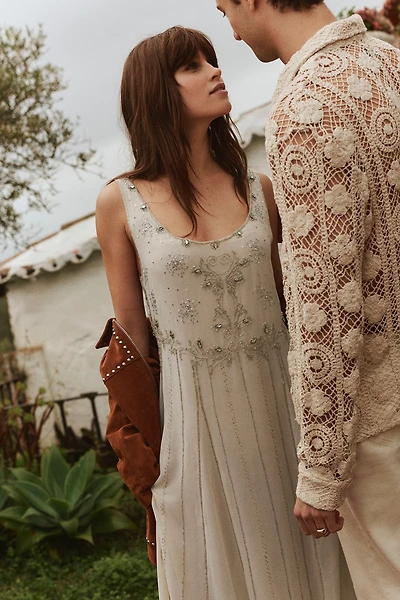 RIXO Silvanna Scoop-Neck Beaded Maxi Dress