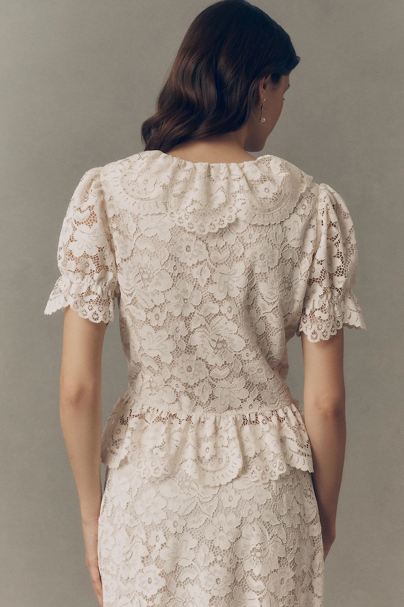 RIXO Dollie Lace Ruffle Top