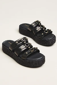 By Anthropologie Studded Multi-Strap Slide Sandals