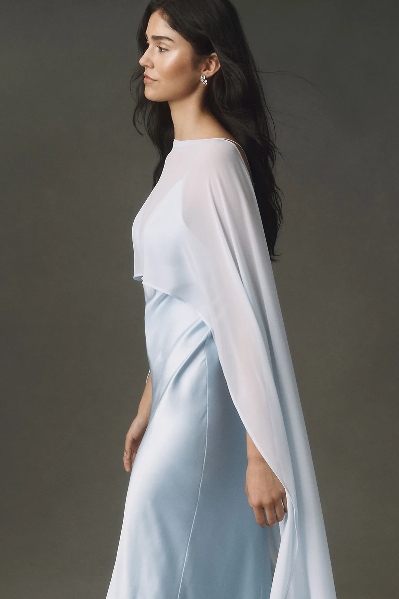 BHLDN Brigid Chiffon Cape Maxi Dress