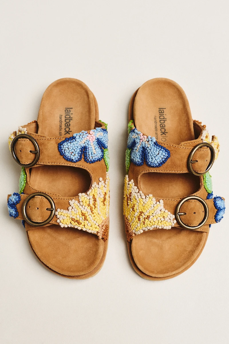 Laidback London Clay French Knot Buckle Slide Sandals