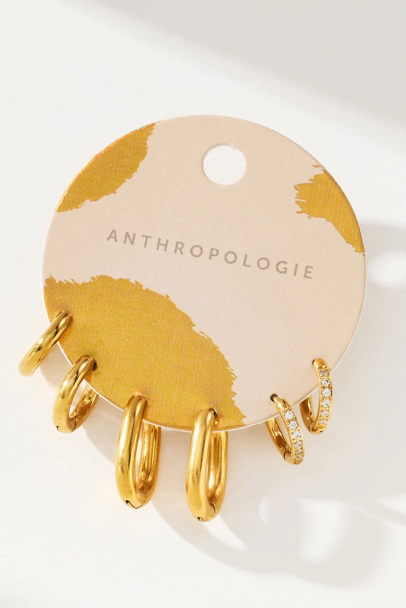 Water-Resistant Huggie Hoop Earrings, Set of 3