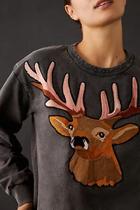 Tiny Embroidered Reindeer Crewneck Sweatshirt