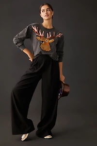 Tiny Embroidered Reindeer Crewneck Sweatshirt