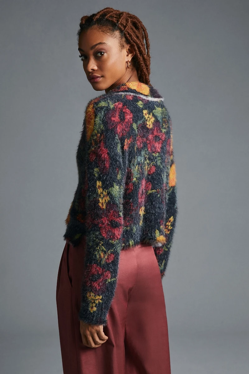 Cropped Eyelash Cardigan Sweater