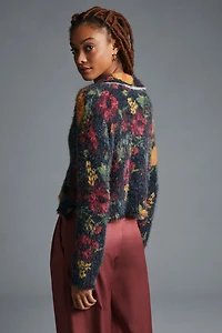 Cropped Eyelash Cardigan Sweater