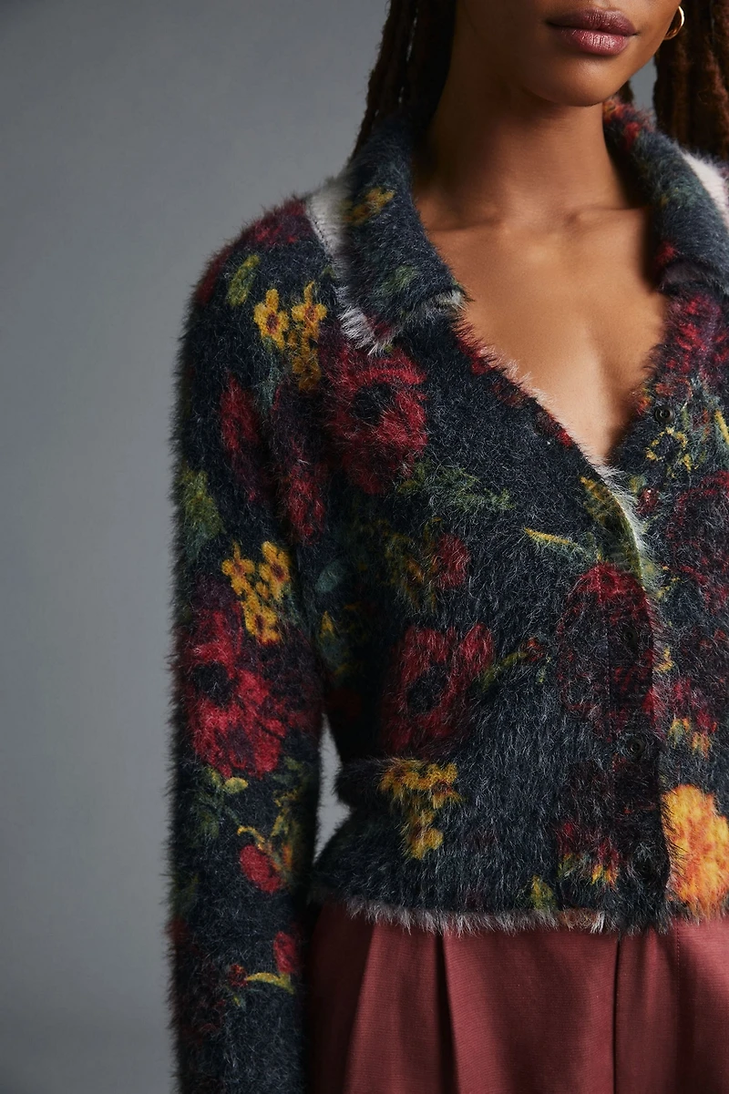 Cropped Eyelash Cardigan Sweater