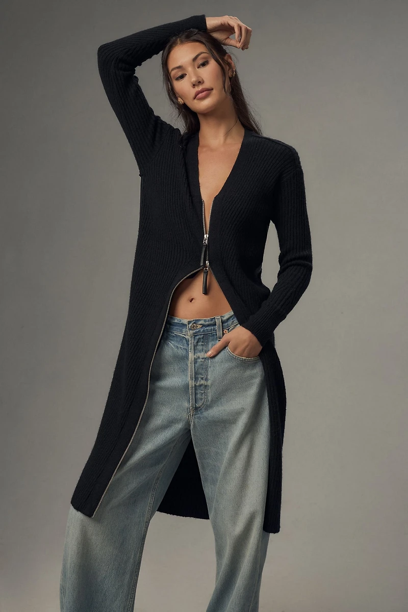 Pilcro Vegan Leather-Trimmed Cardigan