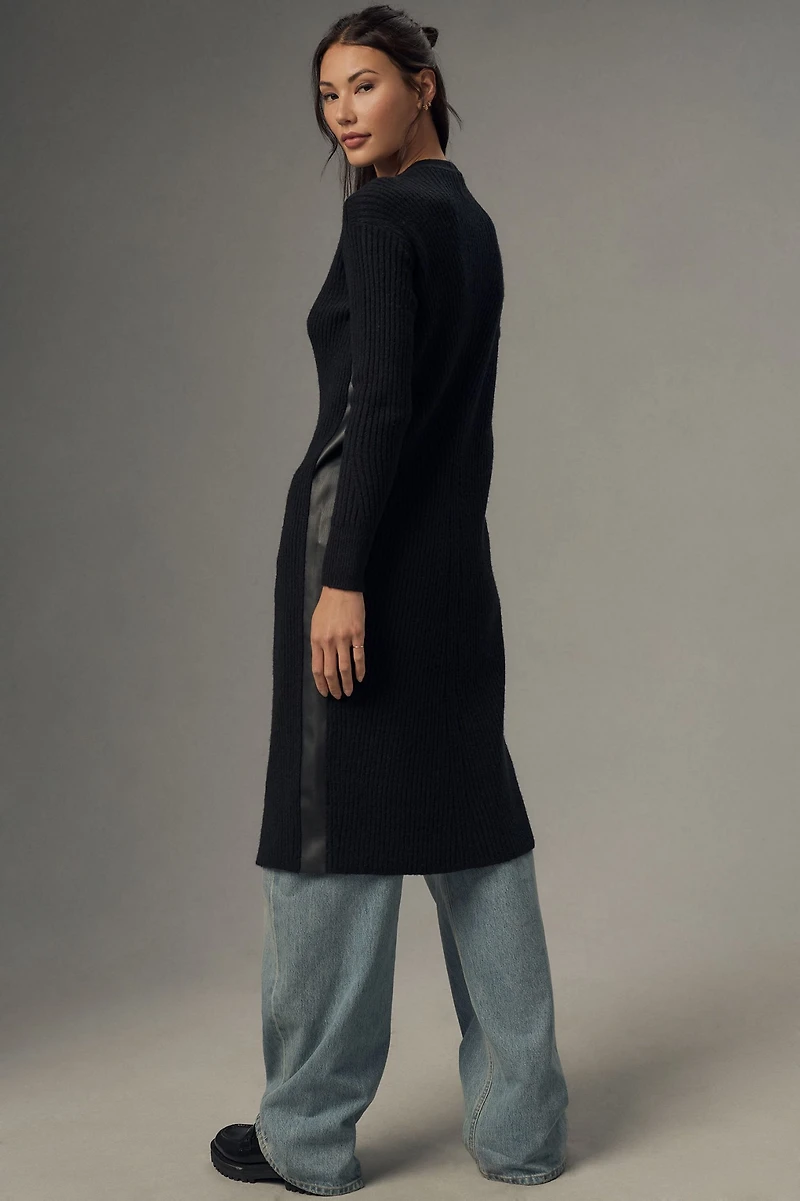 Pilcro Vegan Leather-Trimmed Cardigan