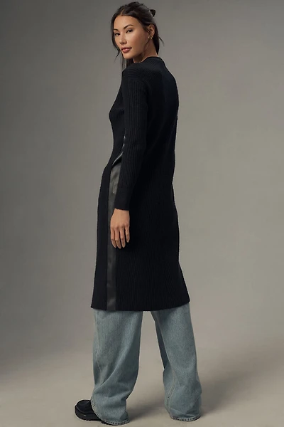 Pilcro Vegan Leather-Trimmed Cardigan