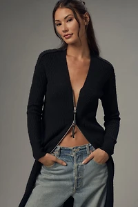 Pilcro Vegan Leather-Trimmed Cardigan