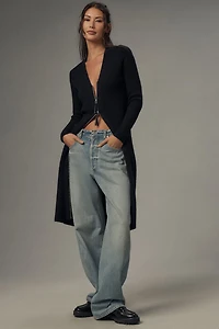 Pilcro Vegan Leather-Trimmed Cardigan