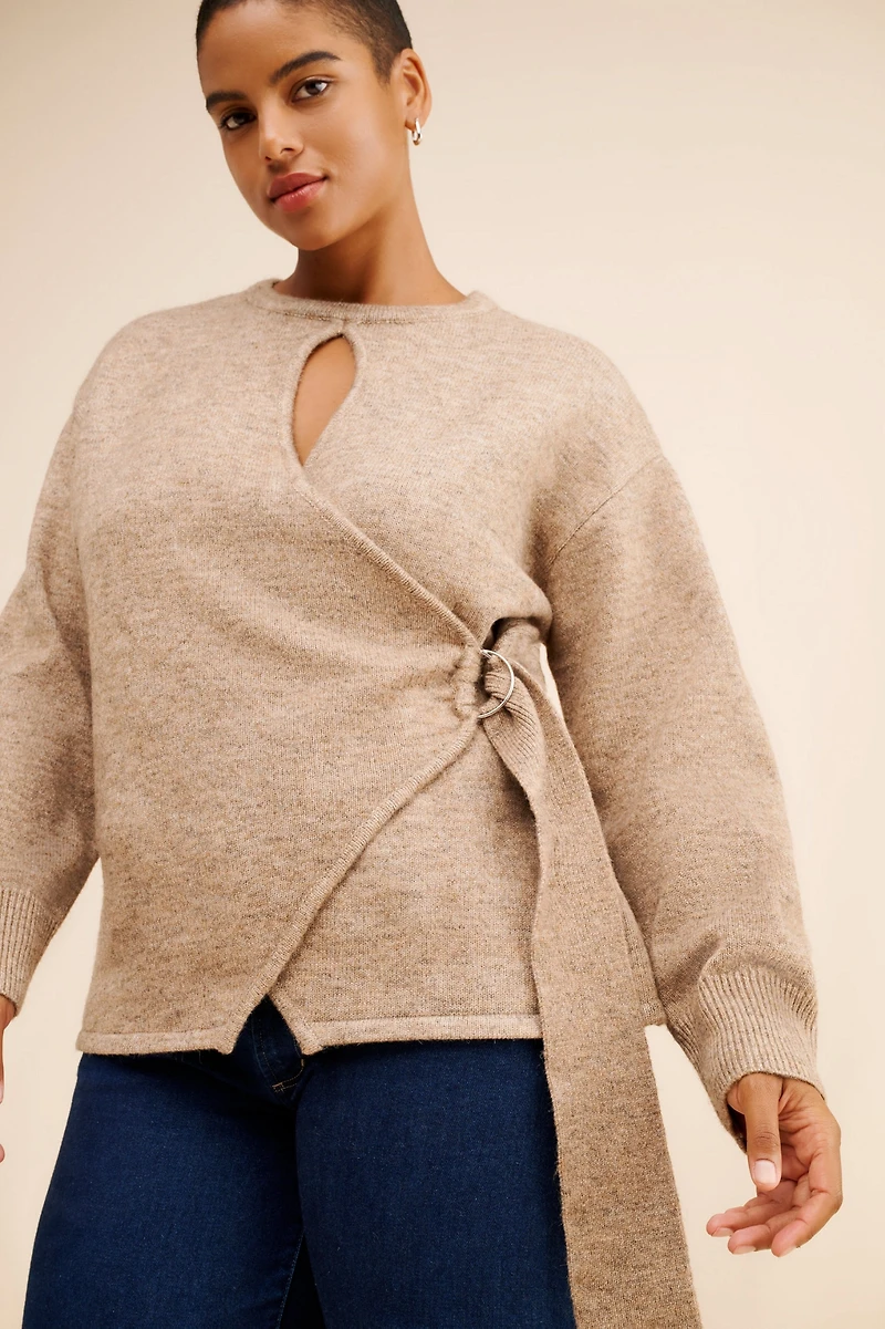 Eloquii Wool Blend Belted Wrap Sweater