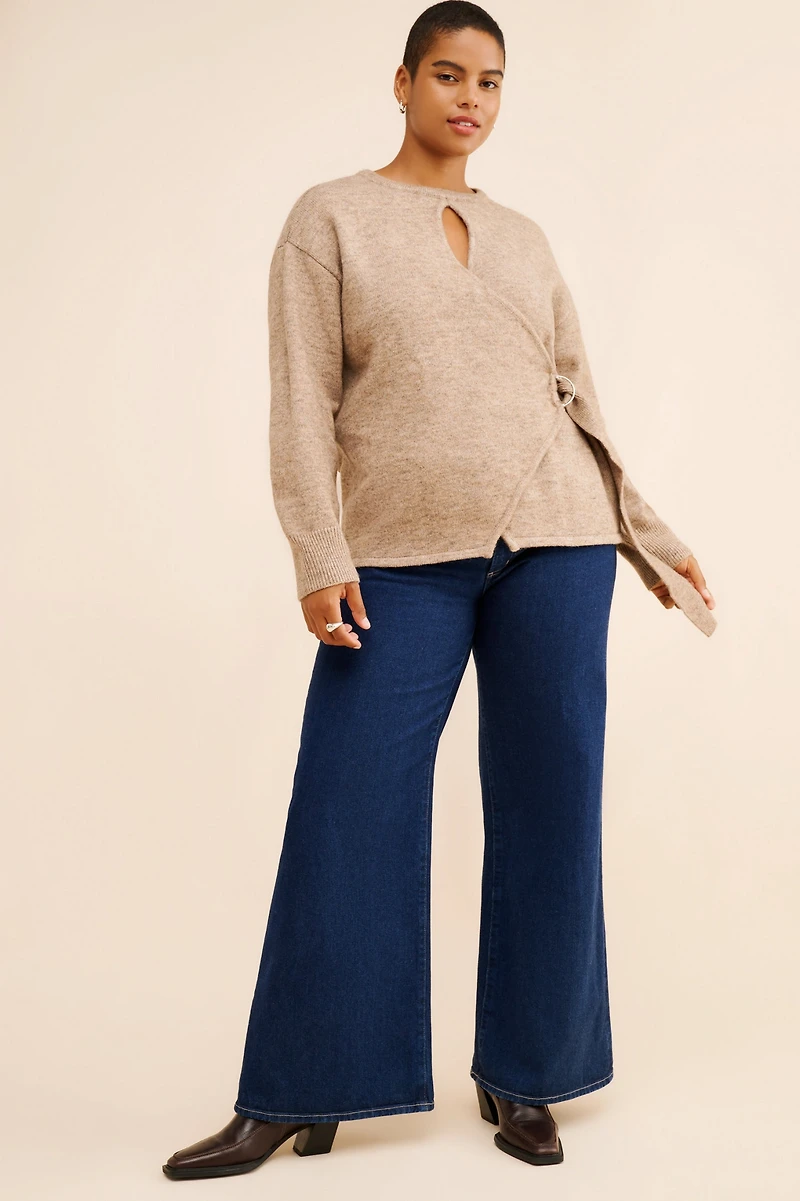 Eloquii Wool Blend Belted Wrap Sweater