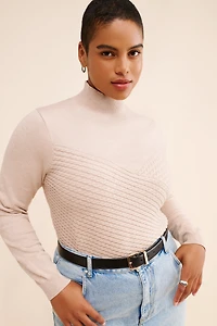 Eloquii Diagonal Cable Knit Mock Neck Sweater