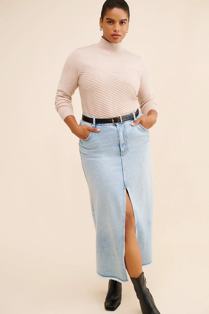 Eloquii Diagonal Cable Knit Mock Neck Sweater