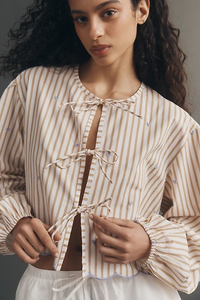 Maeve Tie-Front Puff-Sleeve Shirt