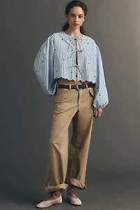 Maeve Tie-Front Puff-Sleeve Shirt