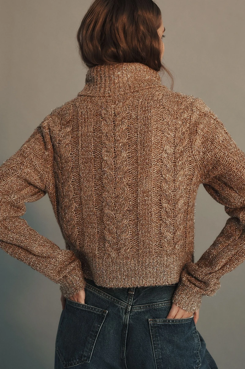 Pilcro Shine Cable-Knit Turtleneck Sweater
