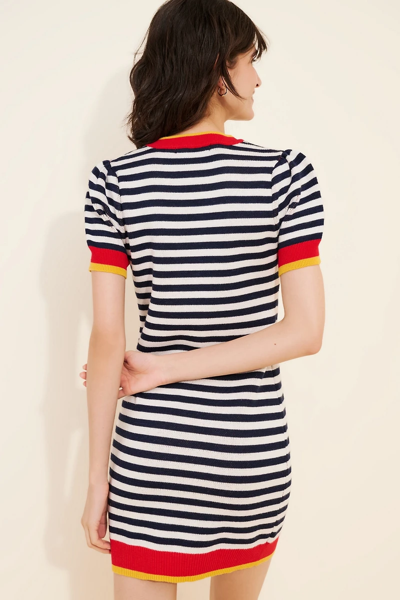 Flat White Knit Short-Sleeve Crew-Neck Mini Dress