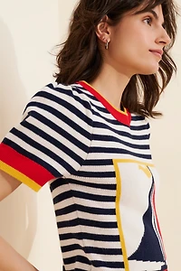 Flat White Knit Short-Sleeve Crew-Neck Mini Dress
