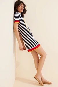 Flat White Knit Short-Sleeve Crew-Neck Mini Dress