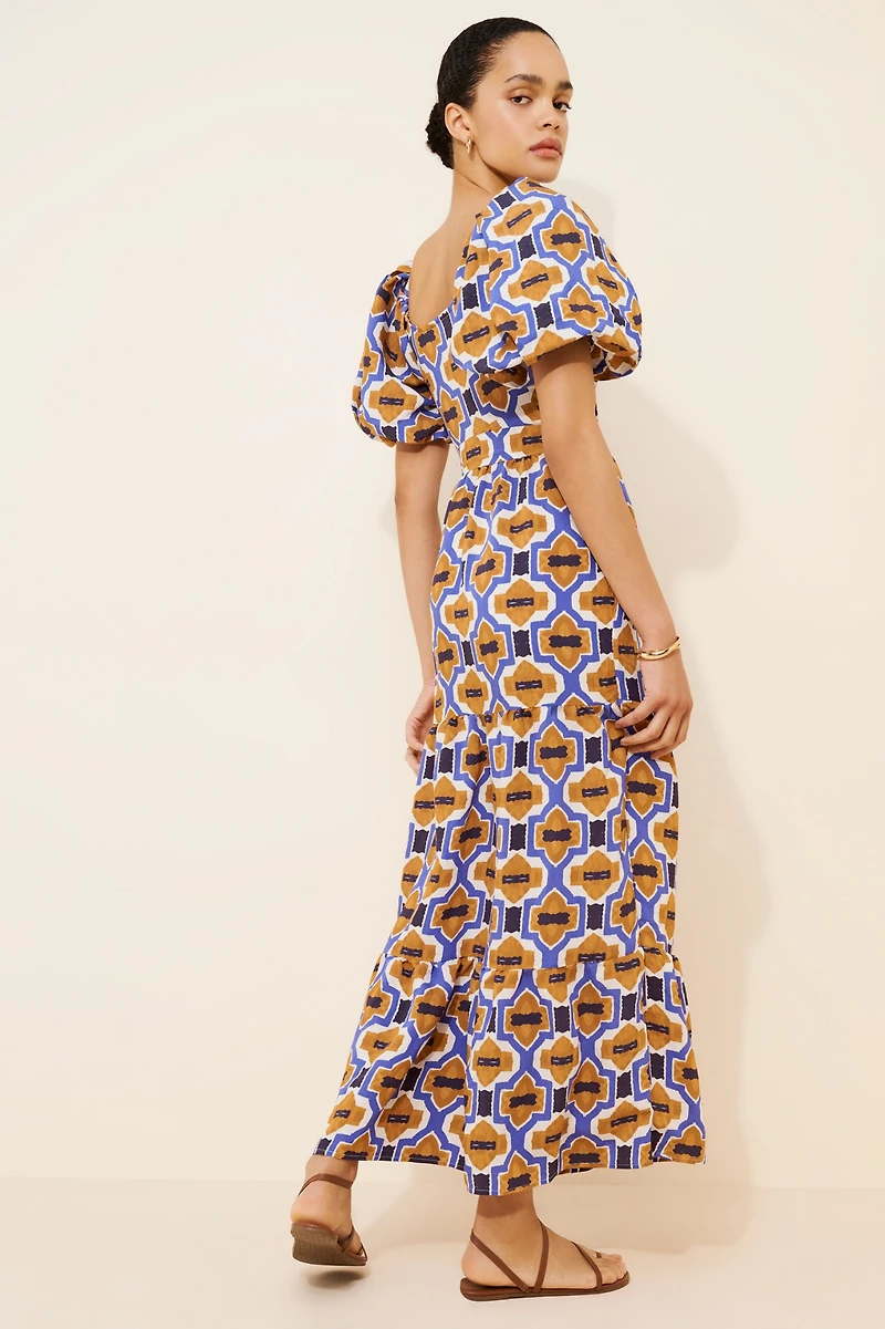 Woven Printed V-Neck Maxi Dress
