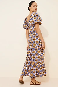 Woven Printed V-Neck Maxi Dress
