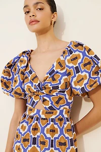 Woven Printed V-Neck Maxi Dress