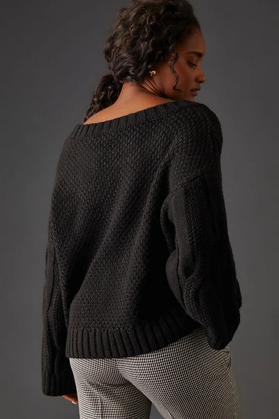 Maeve Wide Neck Oversized Cable Knit Sweater