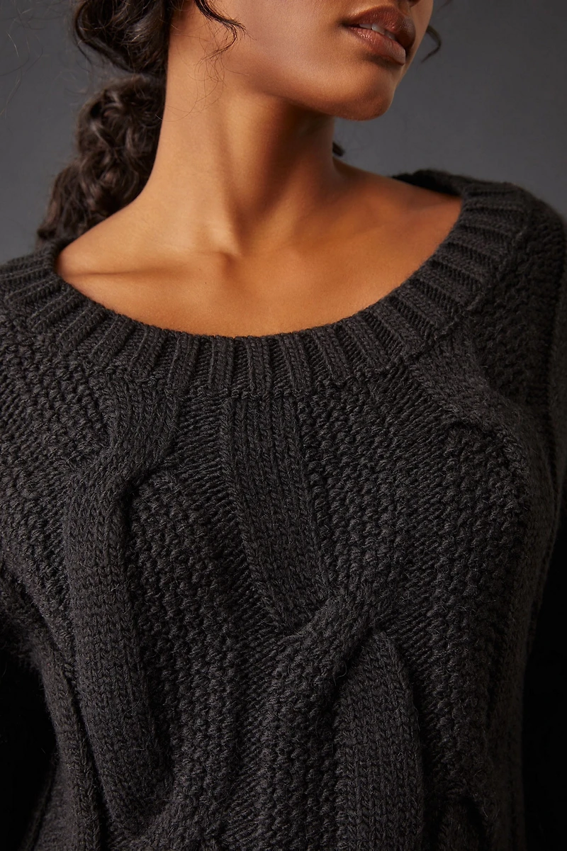 Maeve Wide Neck Oversized Cable Knit Sweater